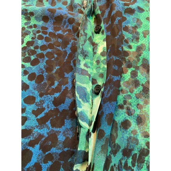 Chico's NWT Watercolor Spots Rhinestone Trim Sheer Blouse Women's 2 L Teal Blue - Picture 6 of 11